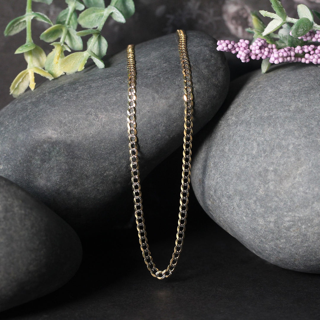 Brand New 14k Two Tone Gold Pave Curb Chain (2.60 mm)