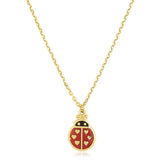 Brand New 14k Yellow Gold High Polish Ladybug Enamel Necklace