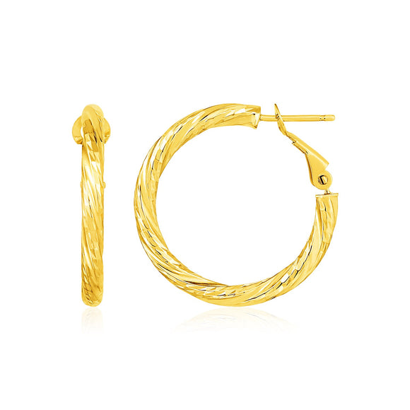 14k Yellow Gold Petite Twisted Round Hoop Earrings(3x20mm)