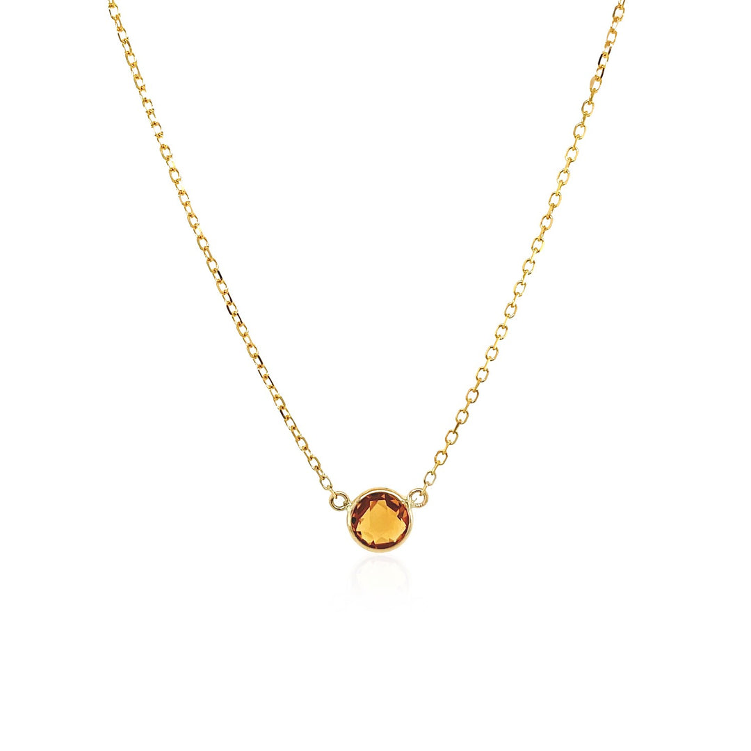 Brand New 14k Yellow Gold 17 inch Necklace with Round Citrine