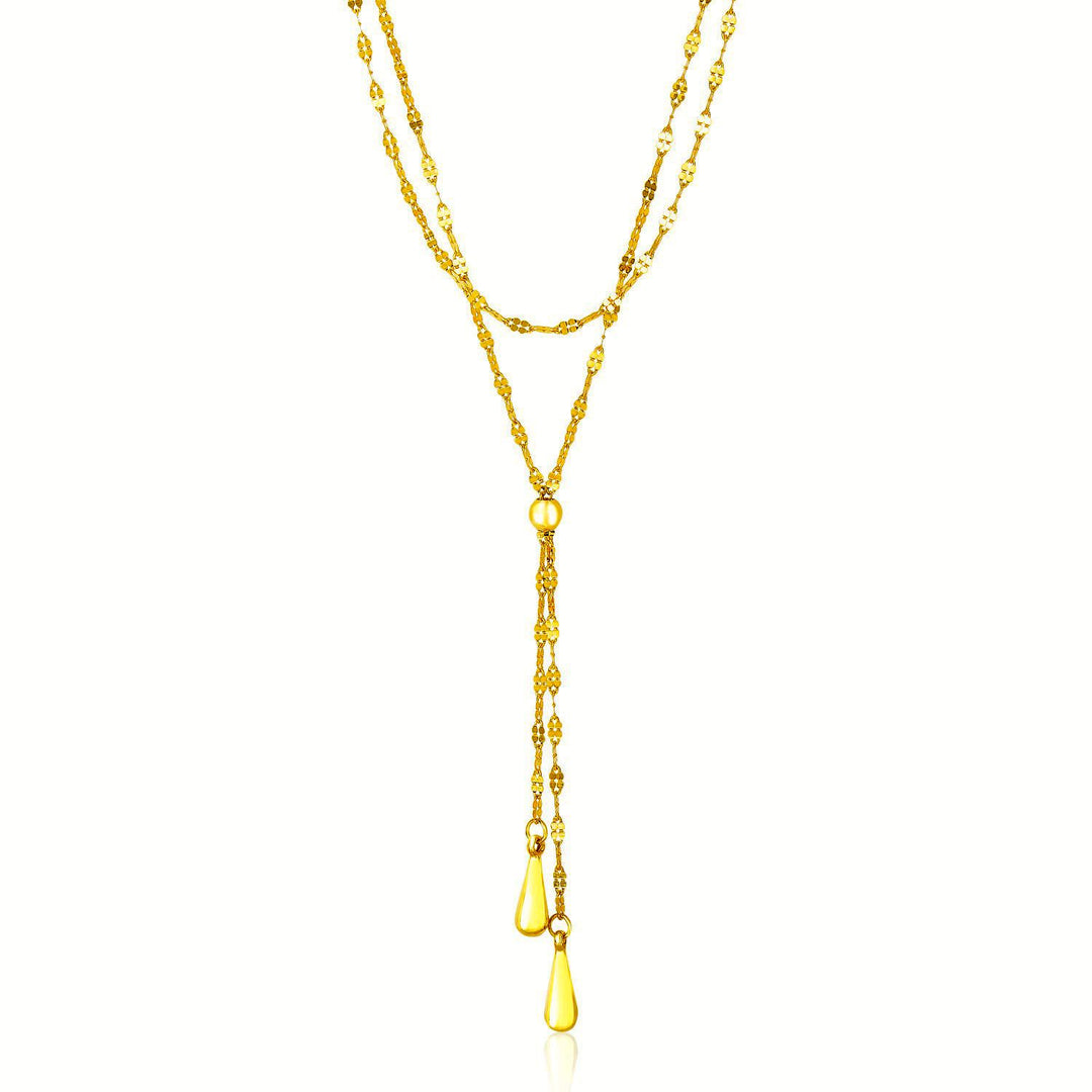 Brand New 14k Yellow Gold Double Strand Chain with Puffed Heart Lariat Necklace