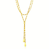 Brand New 14k Yellow Gold Double Strand Chain with Puffed Heart Lariat Necklace