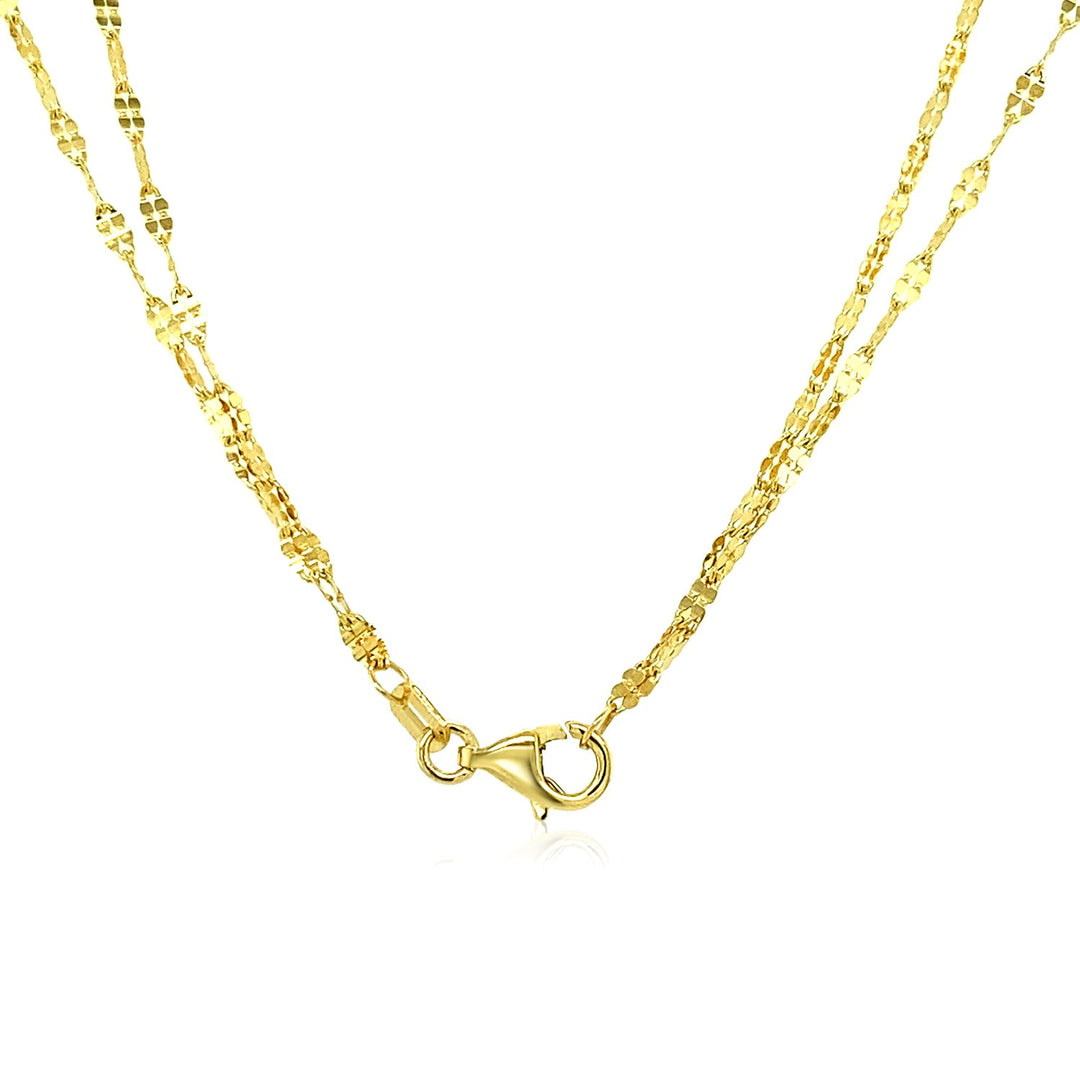 Brand New 14k Yellow Gold Double Strand Chain with Puffed Heart Lariat Necklace