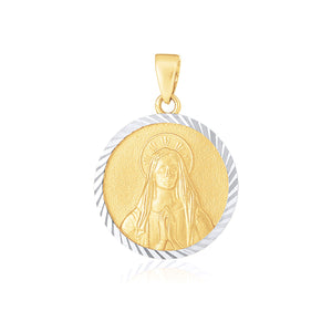 Brand New 14k Two Tone Gold Round Textured Religious Medal Pendant