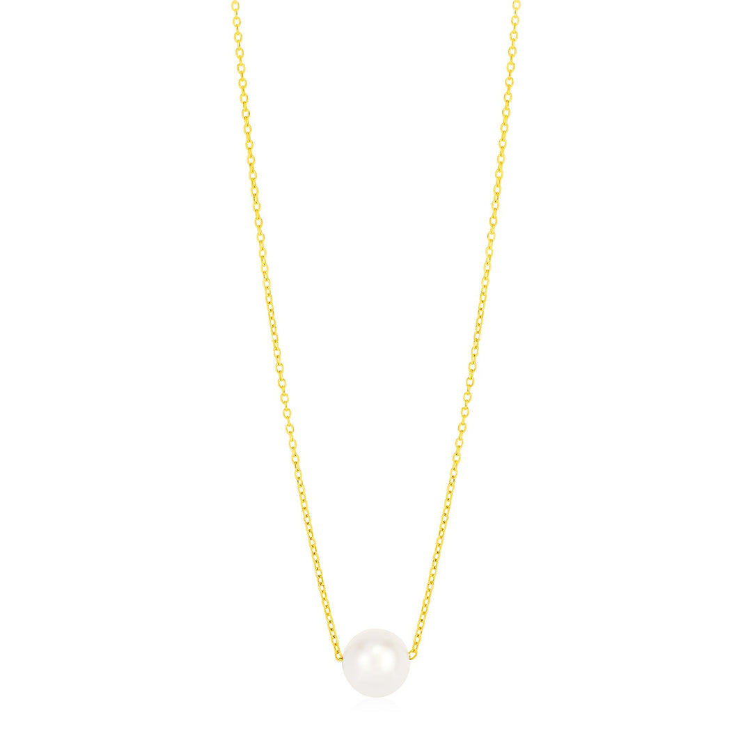 Brand New 14k Yellow Gold 7mm Pearl Solitaire Necklace