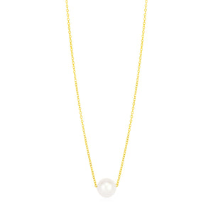 Brand New 14k Yellow Gold 7mm Pearl Solitaire Necklace