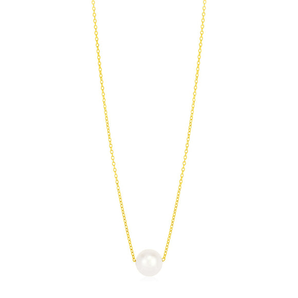 Brand New 14k Yellow Gold 7mm Pearl Solitaire Necklace