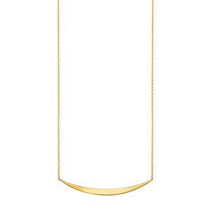 Brand New 14k Yellow Gold Necklace with Polished Curved Bar Pendant