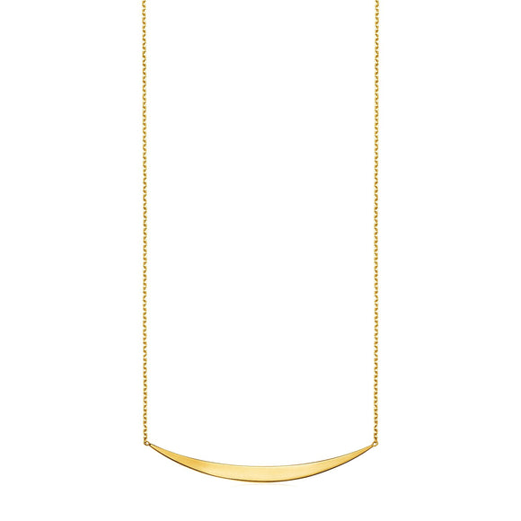 Brand New 14k Yellow Gold Necklace with Polished Curved Bar Pendant