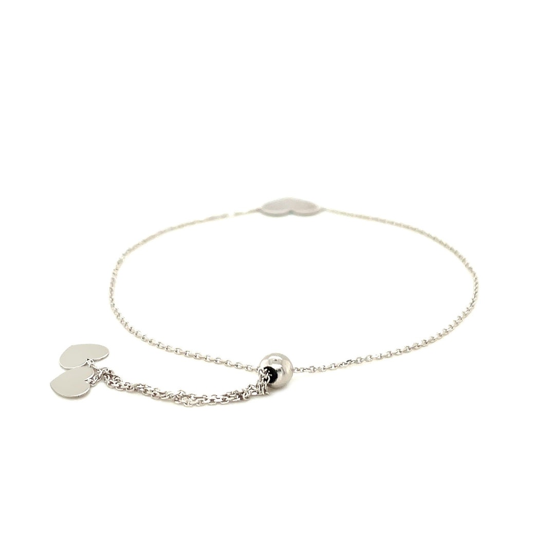 Brand New 14k White Gold Adjustable Heart Bracelet (0.90 mm)