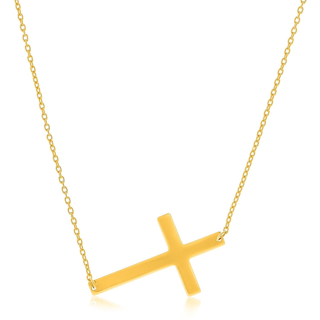 Brand New 14k Yellow Gold Plain Cross Motif Necklace