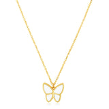 Brand New 14k Yellow Gold High Polish Butterfly Peral Paste Necklace