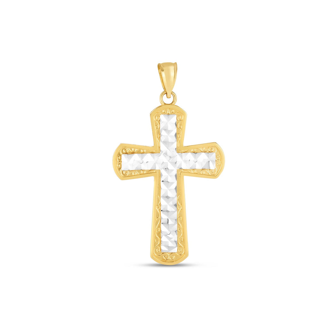 Brand New 14k Two Tone Gold High Polish Diamond Cut Cross Pendant