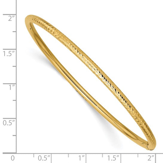 Brand New 14k Yellow Gold 3mm Diamond Cut Tube Slip-on Bangle Bracelet 8"