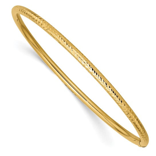 Brand New 14k Yellow Gold 3mm Diamond Cut Tube Slip-on Bangle Bracelet 8