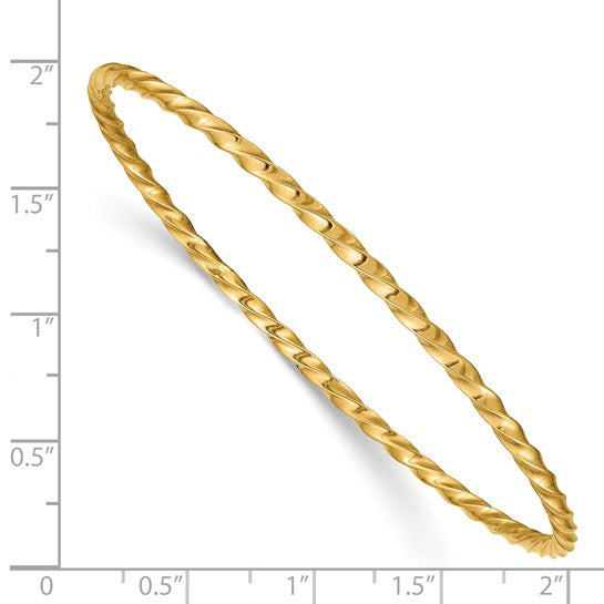 Brand New 14k Yellow Gold Hollow Twisted Slip-on Bangle Bracelet 8"