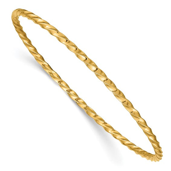 Brand New 14k Yellow Gold Hollow Twisted Slip-on Bangle Bracelet 8"