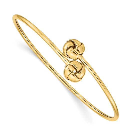 Brand New 14k Yellow Gold Polished Love Knot Flexible Bangle Bracelet 7"