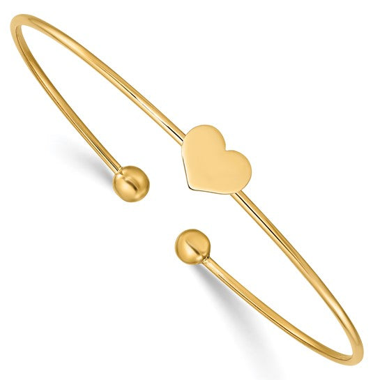 Brand New 14k Yellow Gold Polished Heart Flexible Bangle Bracelet 7