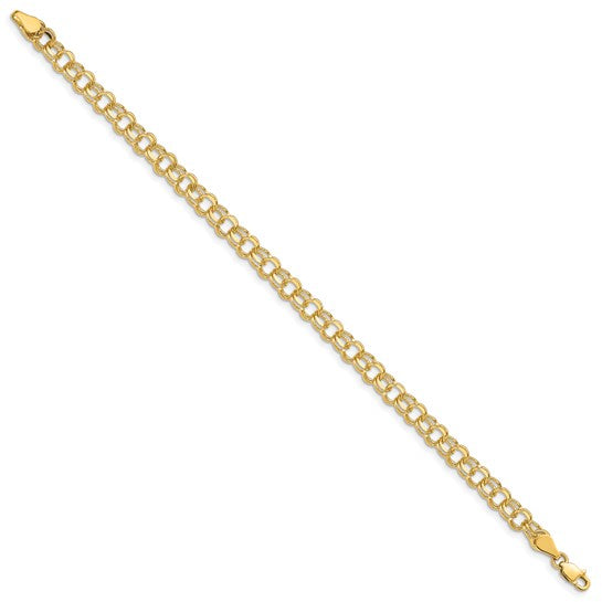 Brand New 14k Yellow Gold Polished Double Link Charm Bracelet 7"