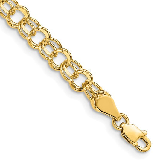 Brand New 14k Yellow Gold Polished Double Link Charm Bracelet 7