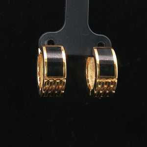 18k Yellow Gold and Black Enamel 13.4g Solid Heavy Huggie Earrings