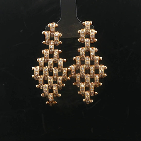 14k Yellow Gold and 1.7cttw Diamond Dangle Panther Link Earrings Italy 1.5