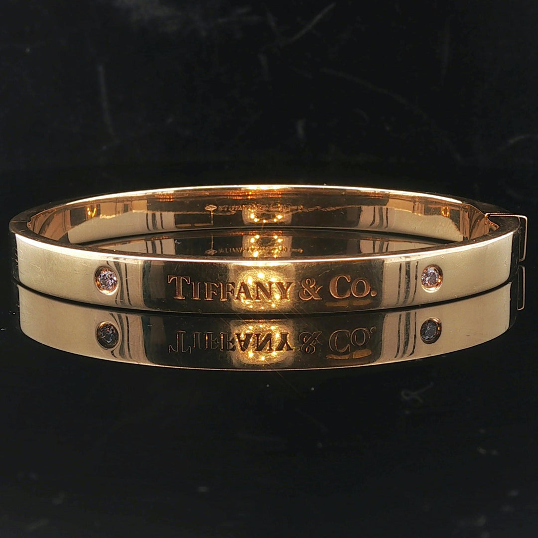 Tiffany and Co. 18k Yellow Gold and Diamond Heavy Bangle Bracelet 6.5"