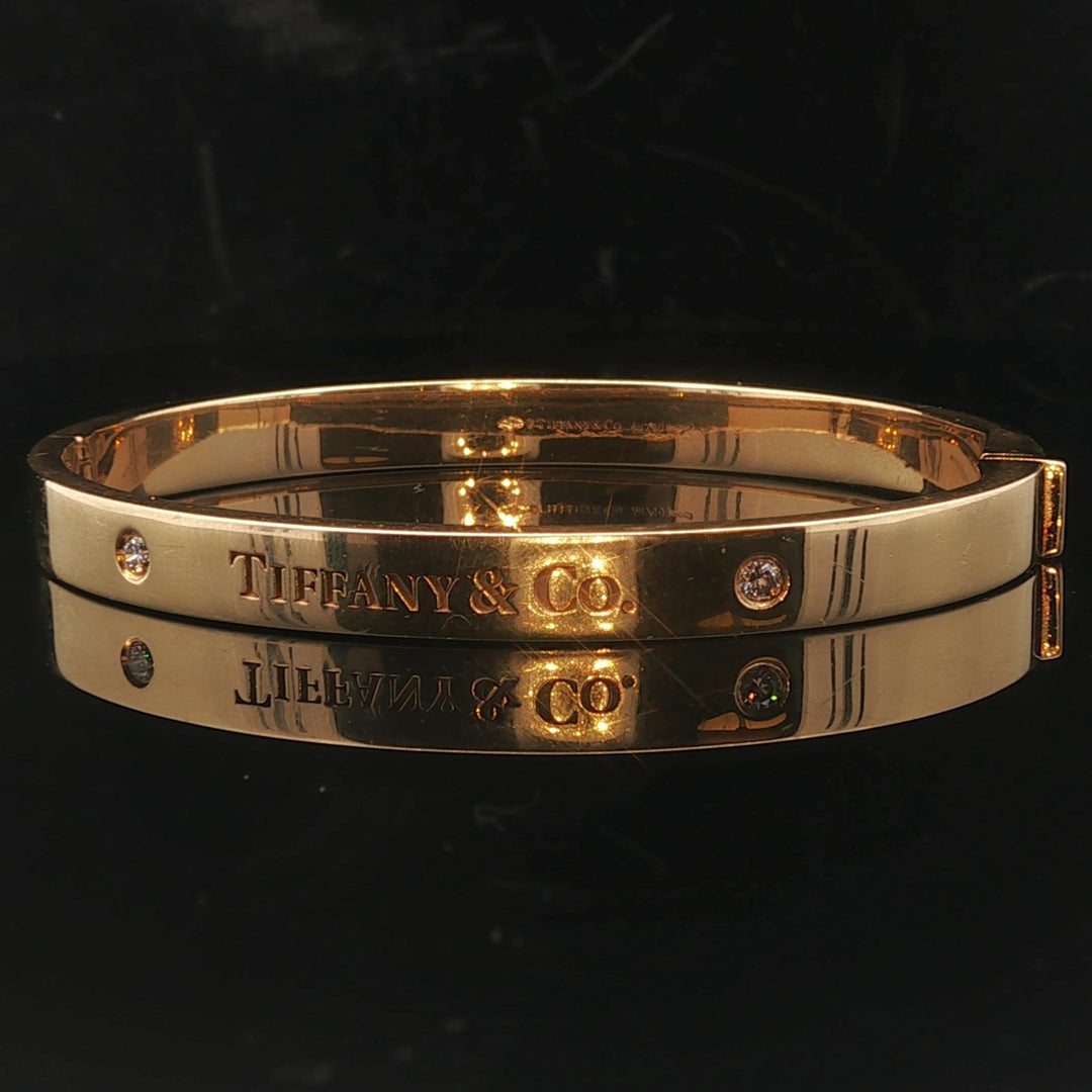 Tiffany and Co. 18k Yellow Gold and Diamond Heavy Bangle Bracelet 6.5"