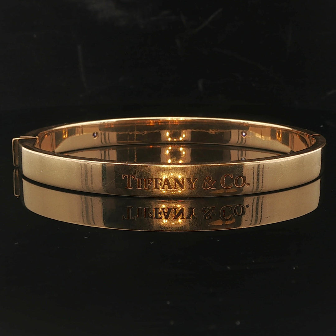 Tiffany and Co. 18k Yellow Gold and Diamond Heavy Bangle Bracelet 6.5"