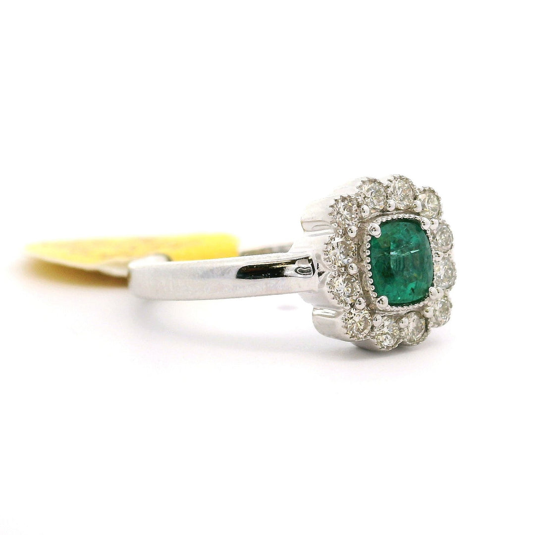 Brand New Natural Emerald & Diamond Halo Ring 14k White Gold Size 6.5