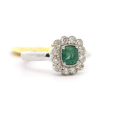 Brand New Natural Emerald & Diamond Halo Ring 14k White Gold Size 6.5