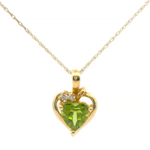 10k Yellow Gold Peridot and Diamond Heart Pendant Necklace 18"