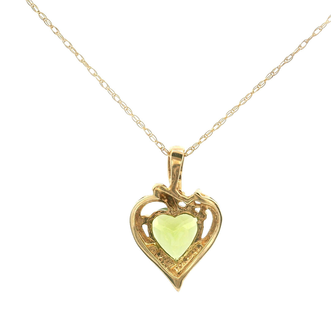 10k Yellow Gold Peridot and Diamond Heart Pendant Necklace 18"