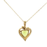 10k Yellow Gold Peridot and Diamond Heart Pendant Necklace 18"