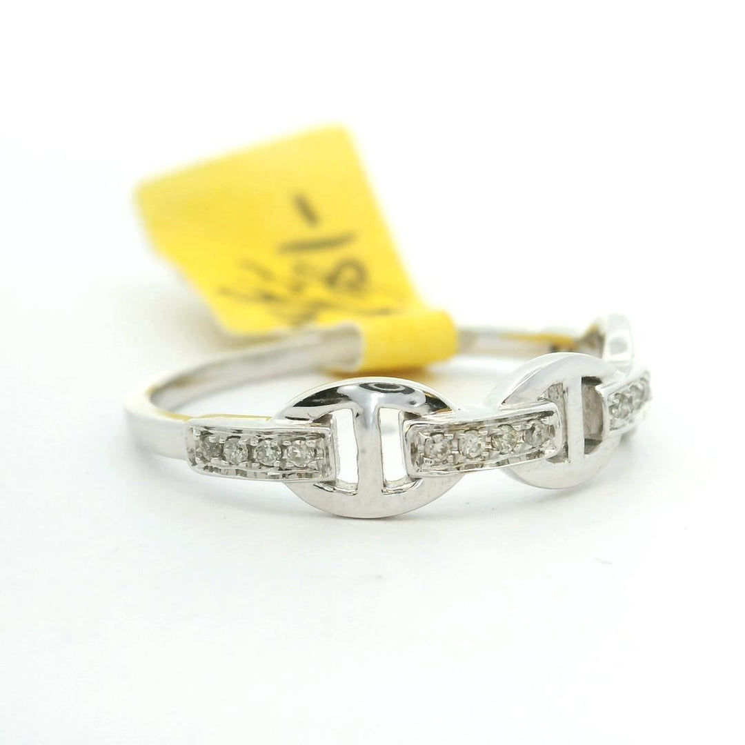 Brand New 14k White Gold and Diamond Buckle Band Ring Size 6.5