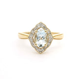 14k Yellow Gold Aquamarine and Diamond Ladies Ring Size 7