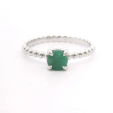 10k White Gold and 0.50ct Round Cut Emerald Ladies Beaded Ring Size 7
