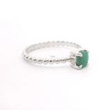 10k White Gold and 0.50ct Round Cut Emerald Ladies Beaded Ring Size 7
