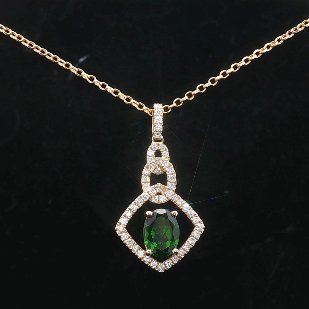 LeVian 14k Yellow Gold Hunters Green Tourmaline and Diamond Pendant Necklace