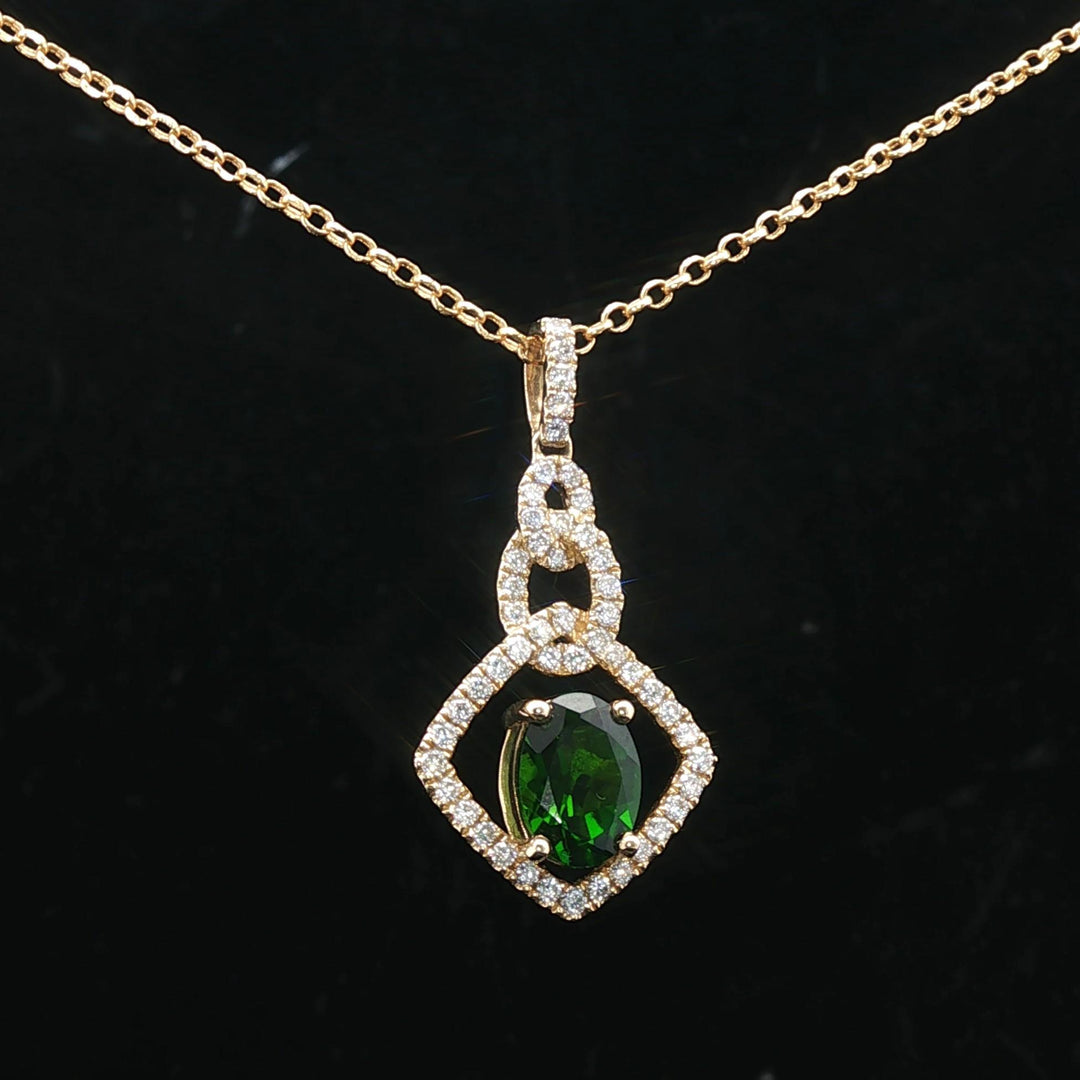LeVian 14k Yellow Gold Hunters Green Tourmaline and Diamond Pendant Necklace