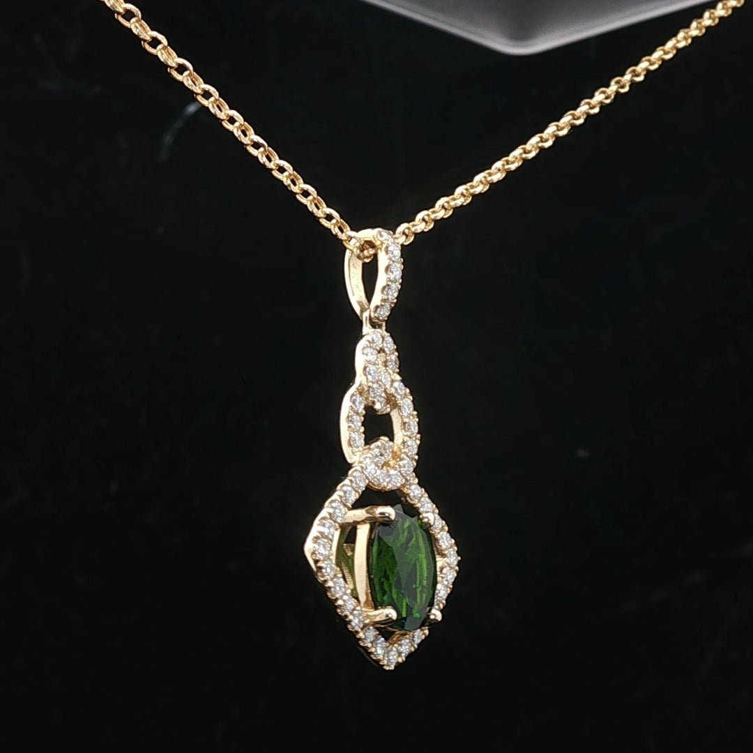 LeVian 14k Yellow Gold Hunters Green Tourmaline and Diamond Pendant Necklace