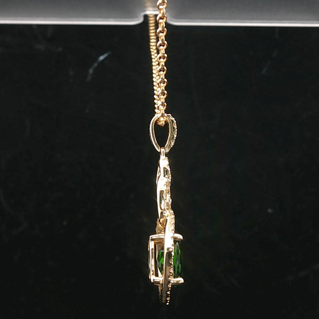 LeVian 14k Yellow Gold Hunters Green Tourmaline and Diamond Pendant Necklace