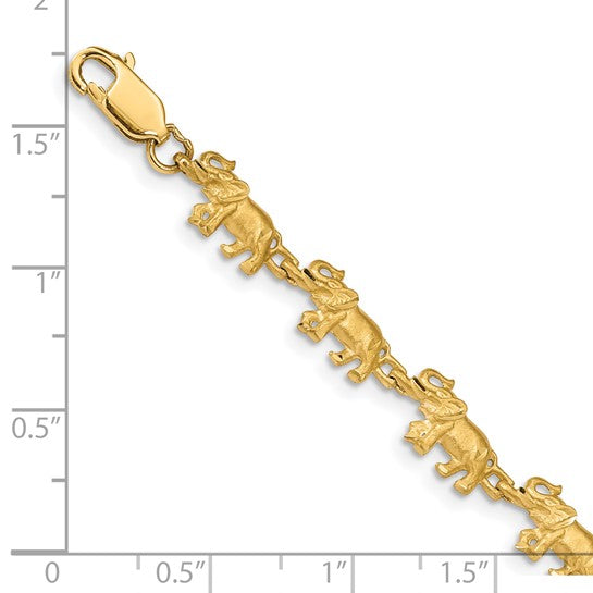 Brand New 14k Yellow Gold 6.5mm Elephant Bracelet 7"