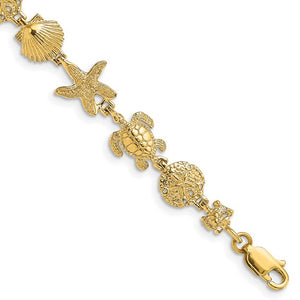 Brand New 14k Yellow Gold Polished Sea Life Bracelet 8"