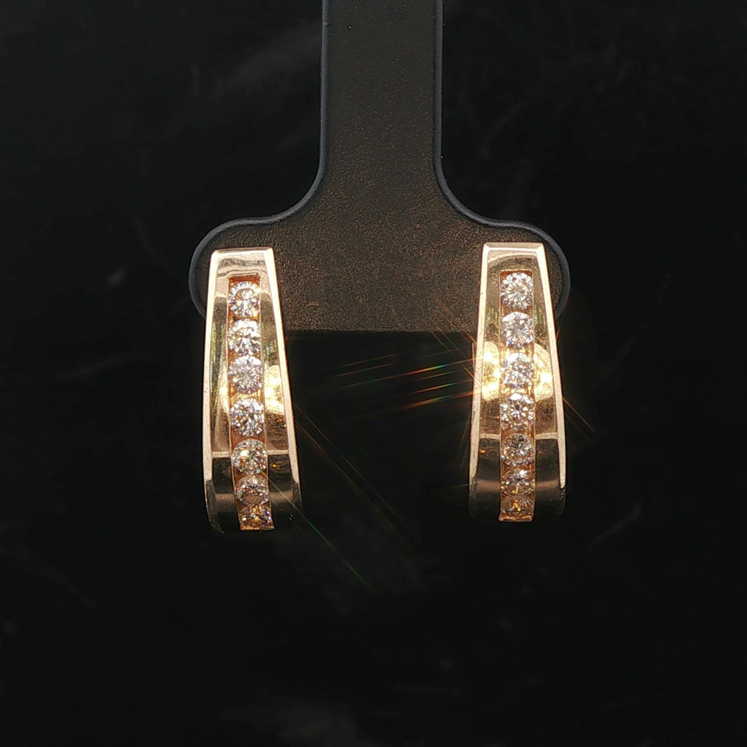 14k Yellow Gold and 1cttw Diamond Solid Hoop Huggie Earrings