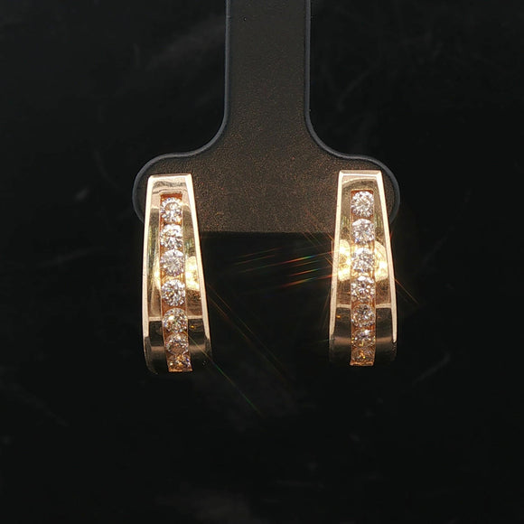 14k Yellow Gold and 1cttw Diamond Solid Hoop Huggie Earrings