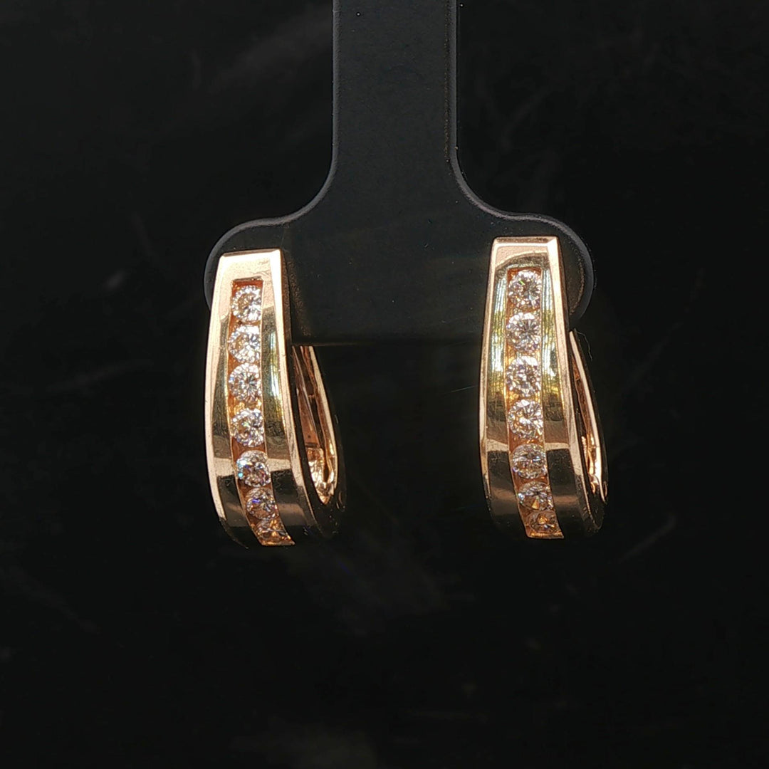 14k Yellow Gold and 1cttw Diamond Solid Hoop Huggie Earrings