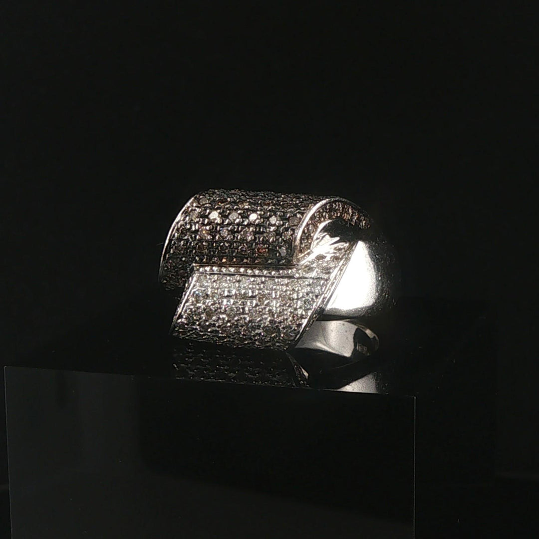 LeVian 18k White Gold 1.25cttw Chocolate and White Diamond Heavy Ring Size 7.75