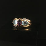 18k Yellow Gold Amethyst Topaz and Diamond Vintage Ring Size 7